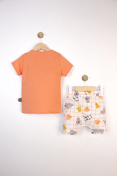 Miniworld Crew Neck Animal Figured Summer Short Sleeve Cotton Shorts Casual Baby Boy Suit