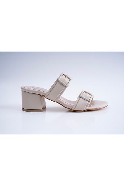innsteal Square Heel Buckle Block Heel Double Belt Slippers
