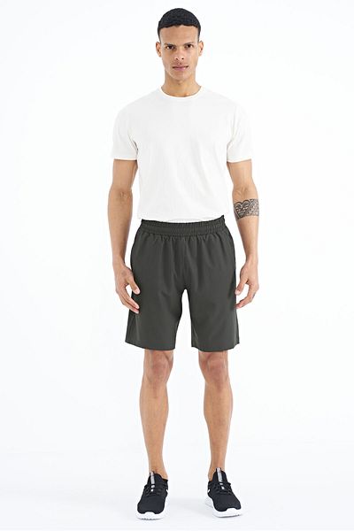 TOMMY LIFE Ανδρικό ελαστικό σορτς Khaki με λεπτομέρεια στο πλάι - 81238