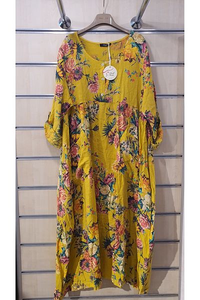 Park Moda Rochie italiană cu model de bujor lung de in