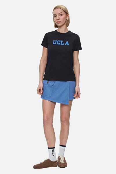 UCLA Γυναικείο μπλουζάκι Isolde Black Crew Neck Glitter με τυπωμένο Standard Fit