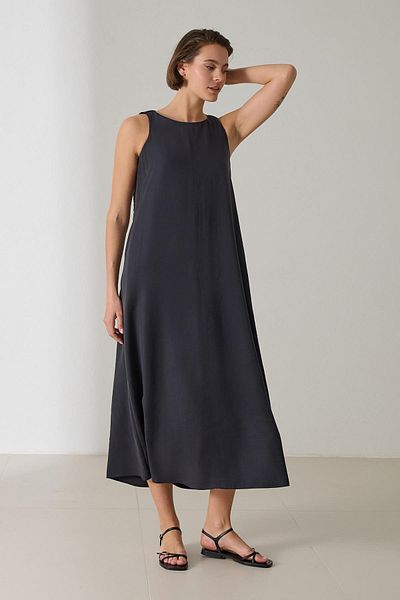 Setre Black Sleeveless Waist Belt Detailed Full Pattern Long Dress