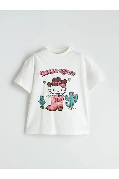 LC Waikiki Lcw Kids Ecru Crew Neck Hello Kitty Printed Girls T-Shirt