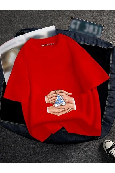 BENROMA Pregnant Hand Blue Shoes Printed T-Shirt