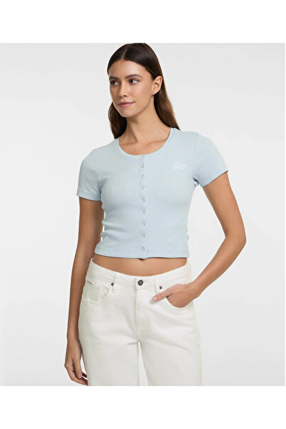 Guess Jeans Dámske svetlomodré tričko s predným zapínaním ka0h1 Guess džínsy