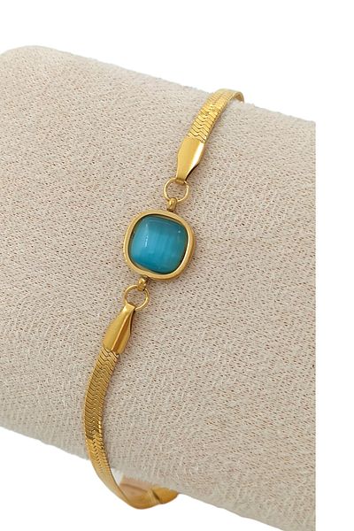 Çlk Accessories Steel Blue Square Stone Italian Chain Bracelet 70834