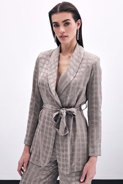 Sateen Шотландська куртка з поясом і візерунком у клітинку