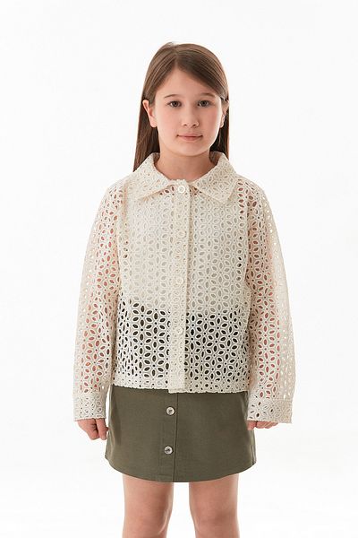 Fulla Moda Buttoned Embroidery Fabric Girl's Shirt