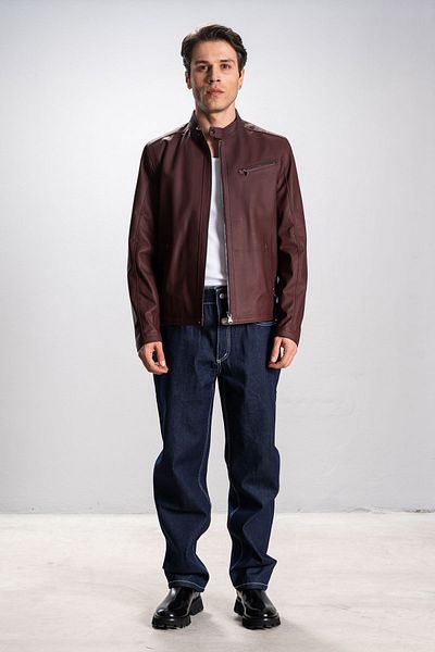Dericlub Faenza Men's Judge Collar Slimfit Real Leather Coat Claret Red