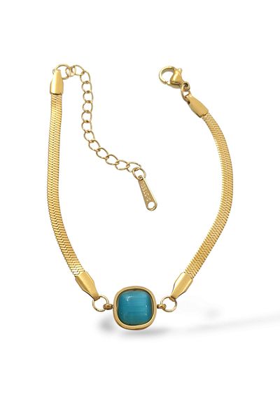 Çlk Accessories Steel Blue Square Stone Italian Chain Bracelet 70834