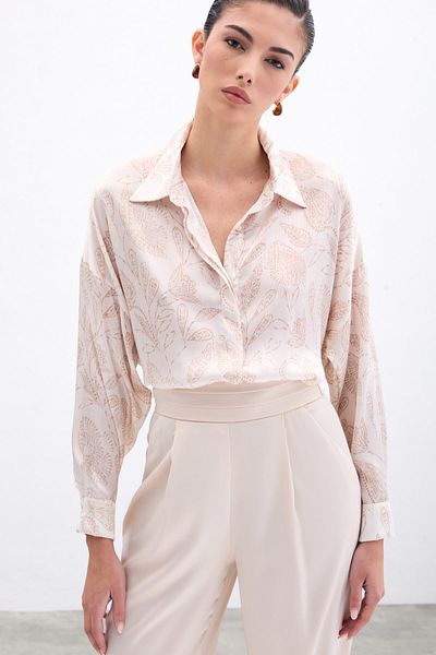 Sateen Beige Satin Shirt Tasteless Tastenli Design