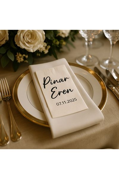Karter İnovasyon Luxury Personalizable Napkin Borders: No:25 Soz Engagement Wedding Invitations