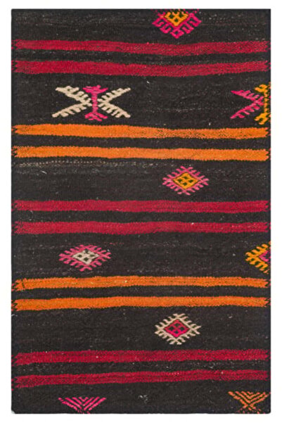 Grandhedefhalı GERÇEK EL DOKUMA RENKLİ GEOMETRİK DESEN KİLİM PASPAS