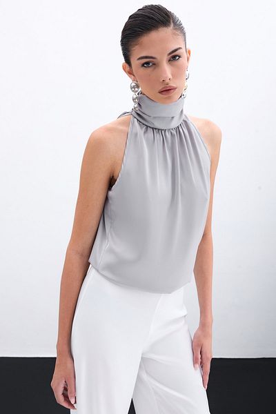 Sateen Gray Turtleneck Tank Top