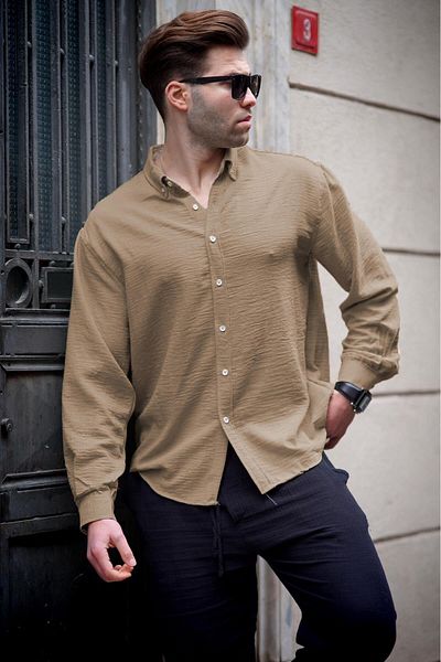 Madmext Ανδρικό πουκάμισο Camel μακρυμάνικο Oversize 6735