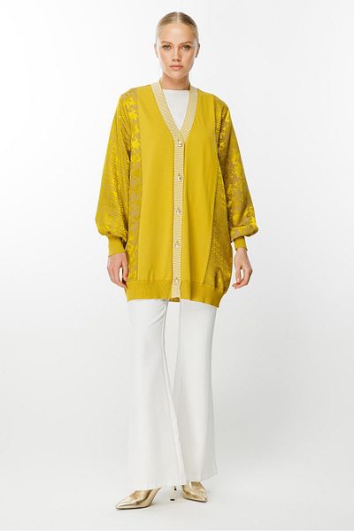 Ghisa Mink Acid Square Patterned Rib Cardigan