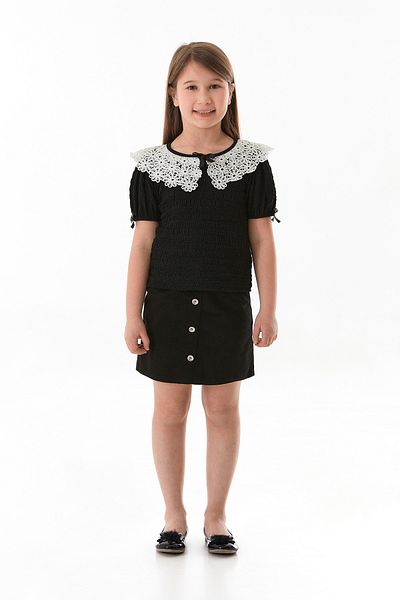 Fulla Moda Βρεφική μπλούζα για κορίτσια με φιόγκο και δαντέλα με λεπτομέρειες