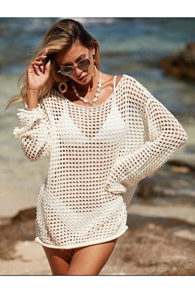 moda mh Φόρεμα παραλίας με ανοιχτό μοτίβο ώμου-Pareo