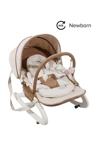 BabyCara Convertible Baby Bouncer Rocking Chair With Adjustable Canopy And Hanging Toys