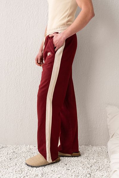 GIESTO Linen Burgundy Pants with Stripes
