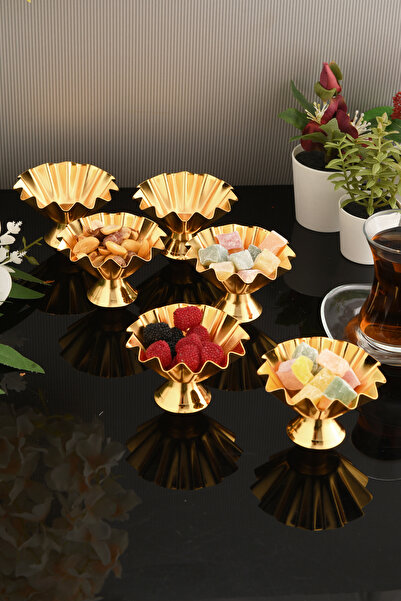 LUMINZO Anos 6-Piece Sugar Bowl Turkish Delight Bowl Gold Footed Presentation Plate Tableware Catering Guest Service