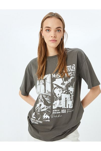 Koton Crew Neck Comfortable Fit Printed Short Sleeve T-Shirt