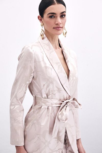 Sateen Jachetă lungă cu model - Pudra