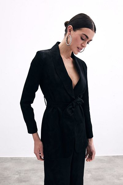 Sateen Jachetă Jacquard cu șireturi - Neagră