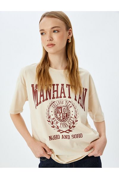 Koton College Printed Crew Neck Oversize Short Sleeve T-Shirt