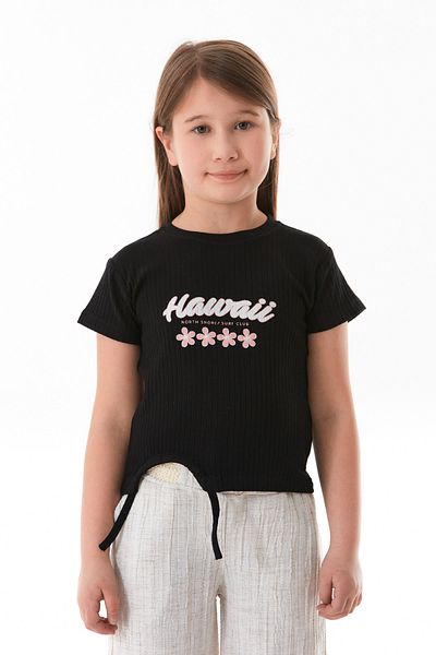 Fulla Moda Tricou pentru fetiță cu șnur cu nervuri cu imprimeu text Hawaii
