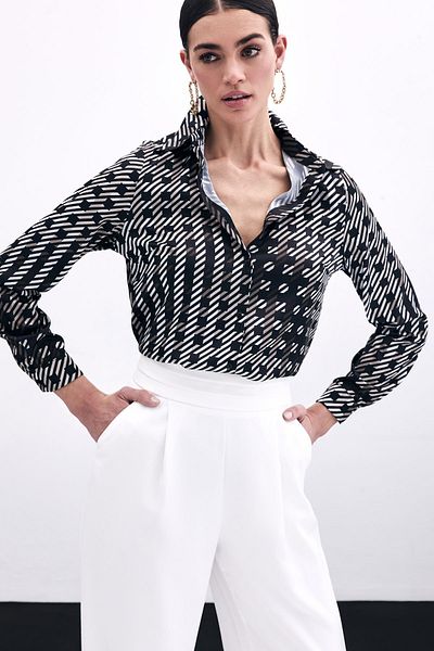 Sateen Cămașă cu model pătrat negru