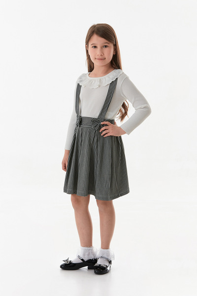 Fulla Moda Houndstooth Patterned Baby Collar Girl's Salopet Set