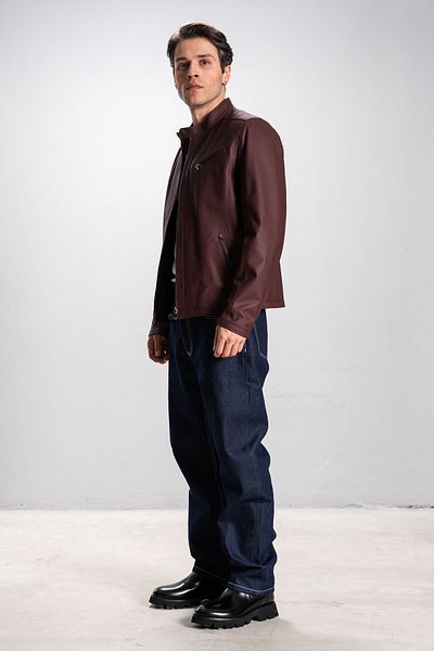 Dericlub Faenza Men's Judge Collar Slimfit Real Leather Coat Claret Red