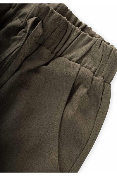 Cigit Khaki Green Sarh Linen Shorts - Age 2-9