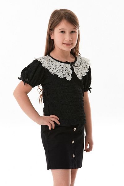 Fulla Moda Βρεφική μπλούζα για κορίτσια με φιόγκο και δαντέλα με λεπτομέρειες