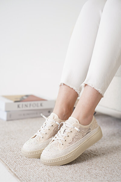 Cananın Pabuçları FLS 009-03 DANTEL DETAYLI TAŞLI BAĞCIKLI SPOR AYAKKABI