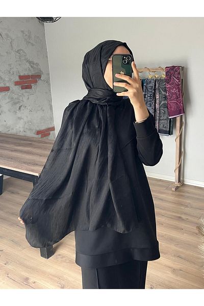 Merwiss Italian Wave Pattern Jacquard Black Shawl