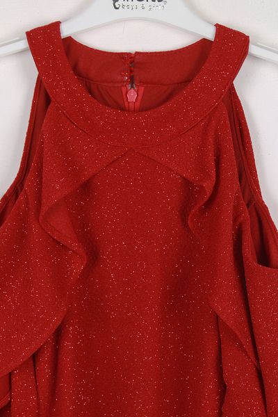 incity Girl's Bat Cut Red Dress