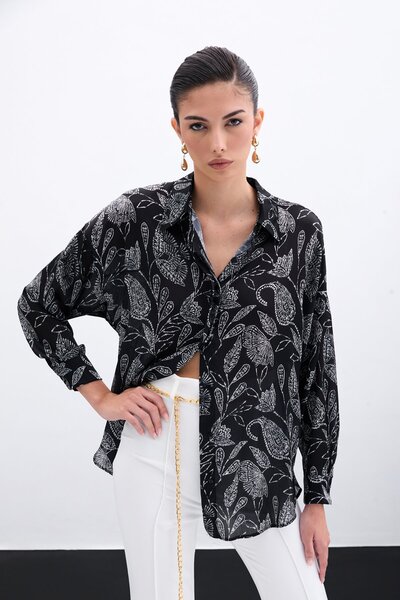 Sateen Смугаста сатинова сорочка - чорна