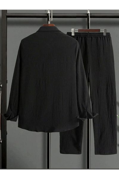 Combineman35 Women's Men's Summer Linen Crinkle Fabric Long Sleeve Shirt 2 Piece Wrap Set