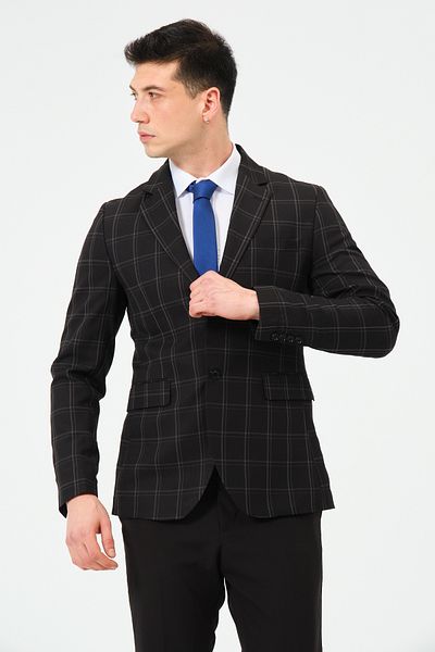 Pierre Cassi Plaid Patterned Black Blazer - Regular Fit