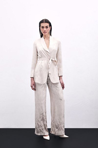 Sateen Pantaloni largi din jacquard - bej