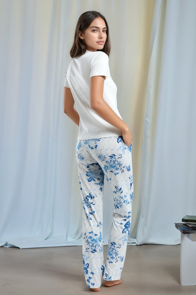 Pierre Cardin Kadın Kısa Kol T-Shirt Uzun Çiçekli Pantolon Pijama Takımı