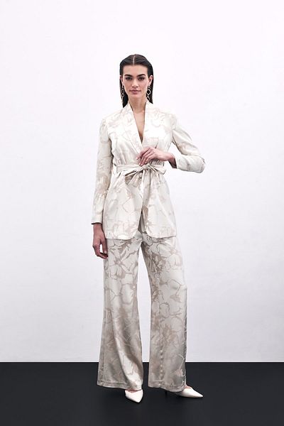 Sateen Pantaloni jacquard colorați - bej