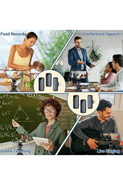 Abbruch By Sabron Powerbankli Profesyonel Kablosuz 2'Li Yaka Mikrofonu Lightning Telefon Kamera Mikrofon