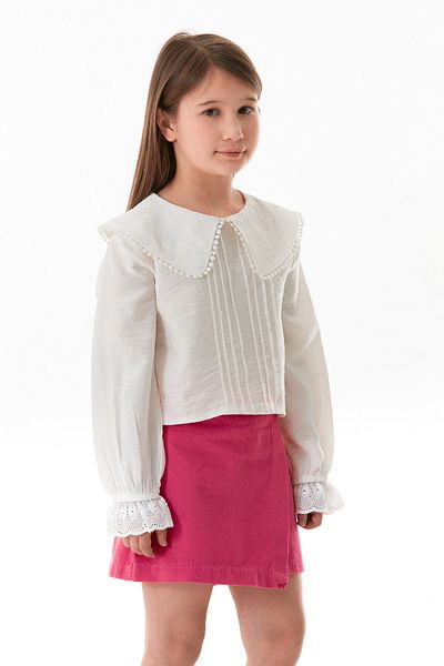 Fulla Moda Baby Collar Girl's Blouse with Lace Detail on Sleeves