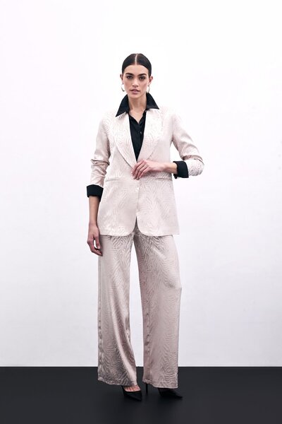 Sateen Zebra Patterned Trousers - Powder