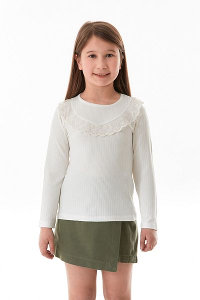 Fulla Moda Ribbed Front Ruffled Lycra Girl's Bodysuit
