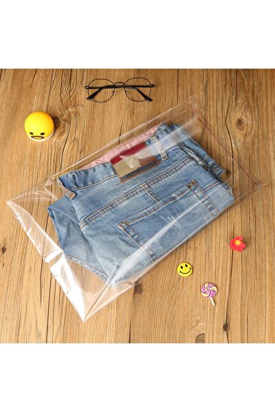 BAKOM AMBALAJ 30 X 50 Bantlı Şeffaf 50 ADET Jelatin Poşet (Kıyafet Giysi Poşeti)