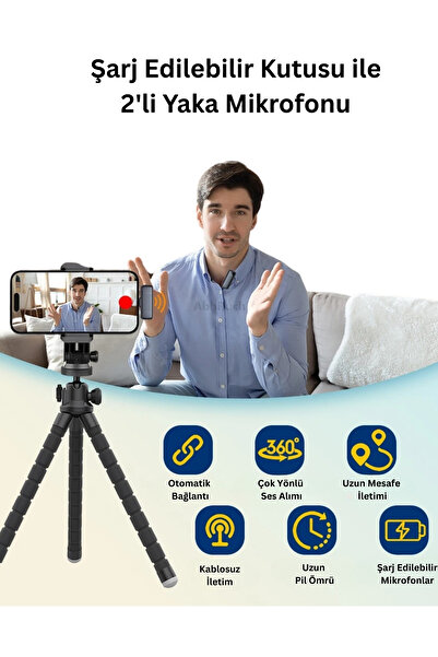 Abbruch By Sabron Powerbankli Profesyonel Kablosuz 2'Li Yaka Mikrofonu Lightning Telefon Kamera Mikrofon